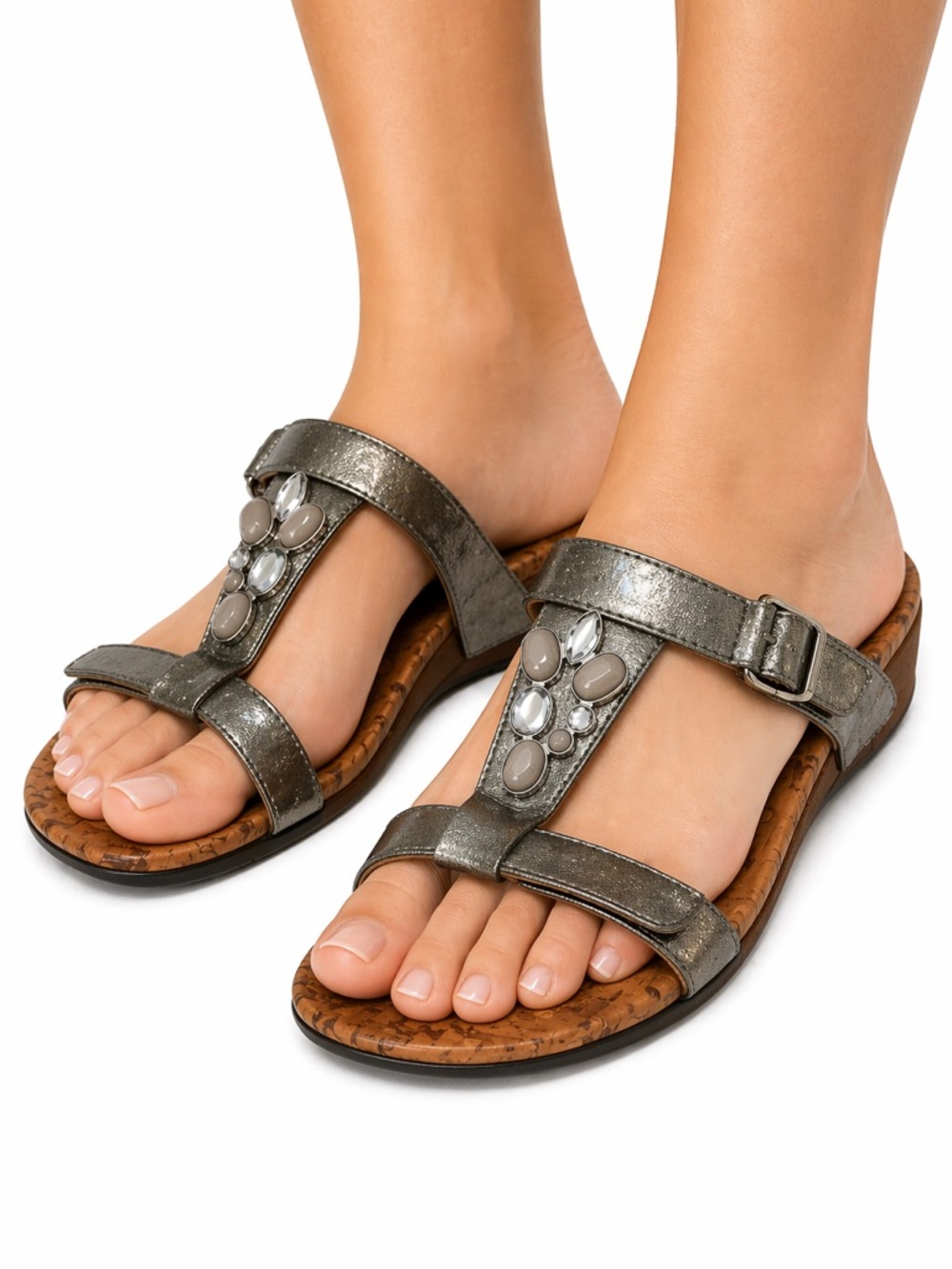 Vionic Viviana Jeweled Metallic Cork Footbed Sandals Women’s Size 8